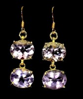 Genuine 11x9mm Amethyst 925 Silver 18k Yellow Gold Earrings