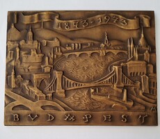Rare! Madarassy Walter Budapest - 100th Anniversary of the Unification of the City - Bronze Plaque - 1873-1973