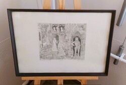 Szép Berki Viola rézkarc 61x44 cm kerettel sorszámozott, jelzett.