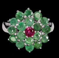 57 es Valodi Gránát Smaragd 925 Ezust Gyürű