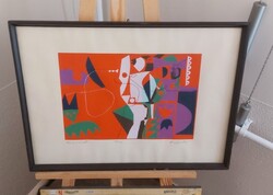 Würtz Ádám szitanyomat 64x46 cm kerettel sorszámozott, jelzett.
