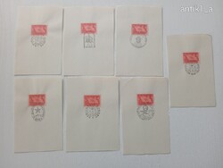 7 db alkalmi bélyegzés. 1848-1948 8 fillér. Esztergom, Győr, Eger, Cegléd, Kisújszállás.