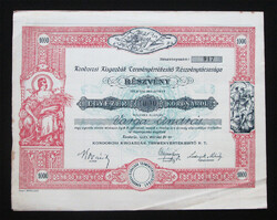 Kondorosi Kisgazdák Terményértékesítő Részvénytársasága részvény 1000 korona 1923 - Kondoros
