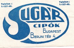 Reklám cédula: SUGÁR cipők, Budapest.