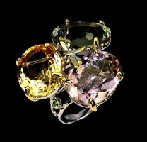 57 es Valodi 37Ct Ametrin Citrin zöld Ametiszt 925 Ezust Gyuru