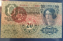 Húsz korona 1913  -es magyar felülbélyegzés