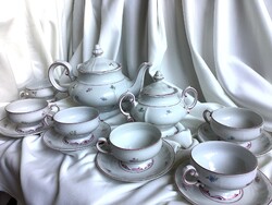 1942 Zsolnay Iris porcelán teáskészlet barokk fajansz majolika teás pohár cukortartó kancsó Erdély