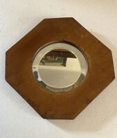 ANTIK, MESZTETT SZÉLŰ KEREK FALI TÜKÖR SZÉLES ART DECO FA KERETBEN, DE LEHET FESTMÉNY KERET