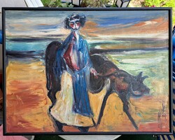 Modern, kortárs holland olajfestmény 80x60 cm + keret! fekete keretben, nagyméret, kortárs