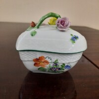Herendi virágmintás szív alakú porcelán bonbonier