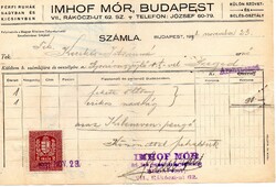 Régi számla: Imhof Mór férfi ruhák, Budapest.