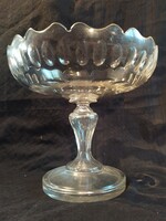 Antik csiszolt talpas üveg kínáló asztalközép gyümölcsös