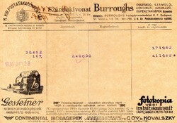 Számlakivonat: Burroughs, pénztárgépek, Budapest.