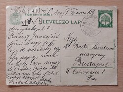 Díjjegyes magyar levelezőlap 1927., futott