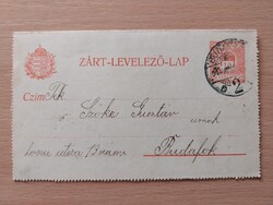 Díjjegyes magyar zárt-levelezőlap 1913., futott