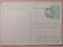 Díjjegyes magyar levelezőlap 1950., futott