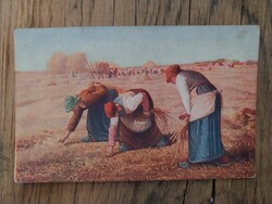 Régi színes képeslap, nők a mezőn, használt