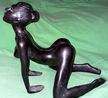 Antik GYÖNYÖRŰ ART DECO ZSÍRKŐ erotikus női akt szobor térd támasz pózban 20 X 18 cm a képek szerint