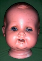 Antik sorszámos jelzett német porcelán játék babafej súlyozott üvegszemekkel 14 cm a képek szerint