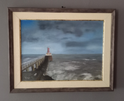 Világítótorony - keretezett olajfestmény