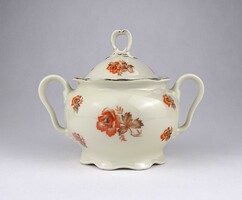 1V937 Régi német Bavaria aranyozott vajszínű porcelán bonbonier