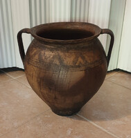 Antik, erdélyi agyagedény, főzőedény, szilke – népi kerámia, 32 cm magas
