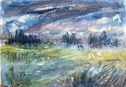 Bruschné Altai Ilona: Szolnok, Holt-tisza (akvarell) vízparti tájkép, folyópart