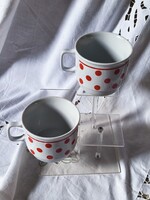 Zsolnay retró rakásolható pirospöttyös, teás  bögre párban 13.