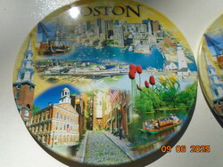 2 db Vintage Boston panoramikus színes montázs látképe ikónikus épületekkel,zománc pohár alátét