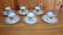 Jelenetes porcelán kávés csésze szett PM GDR készlet 6 személyes