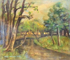 V. Oláh Mária: Folyóparti erdőrészlet, 1955 - olajfestmény