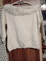 Zara L-es szőrme galléros 3/4 ujjas finom anyagú