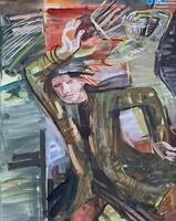 Jelenet - kortárs, modern tempera festmény