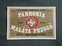 Sör címke,Pannonia sörgyár Pécs,Pannónia maláta pezsgő barna sör,0.5 L, 13.Ft-