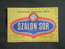 Sör címke,Pannonia sörgyár Pécs,Szalon sör,0.5 L, 5.20.Ft-