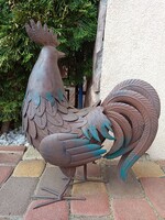 Antikolt hatású fém kakas szobor,50 cm magas
