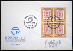 Ff763nf / Finnország 1975 NORDIA1975 Bélyegkiállítás bélyeg négyesblokk FDC-n futott