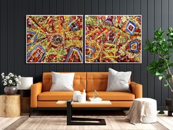 Angelo Calabria - Golden Earth - Dittico XXL - 212cm szeles × 90cm magas (ket festmeny egyutt)