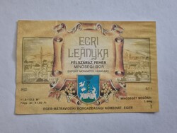 Egri Leányka félszáraz, fehér minőségi bor - retro boros címke Export Monimpex, Hungary Eger