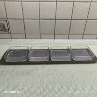 Retro asztalközép kínáló, fa tálca üveg tálkákkal eladó! 50 cm hosszú