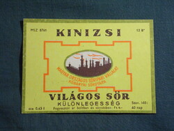 Sör címke,Budapest,Kőbányai sörgyár,sörfőzde,Kinizsi sör, 0.45L, 4.Ft-
