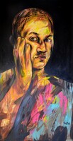 Vinkó Leó - Kopasszan 184 x 96 cm akril, olaj, olajpasztell, farost