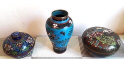3 db.antik japán ( Meji korszak ) cloisonné váza, bonbonier.