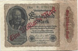 1000 Marks overstamped 1 billion Marks 1922 Germany