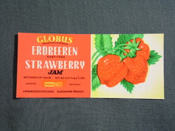 Konzerv befőtt címke,Magyar konzervgyár,GLOBUS Eper jam lekvár