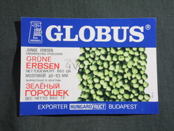 Konzerv befőtt címke,Magyar konzervgyár,GLOBUS,zöldborsó konzerv,