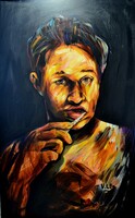 Vinkó Leó - Fogmosás 174 x 106 cm akril, olaj, olajpasztell, farost