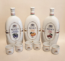Hollóházi "KULACS" pálinkás porcelán szett - 3db 0,5L-es díszüveg, 2-2db pohárral - Várda Distillery