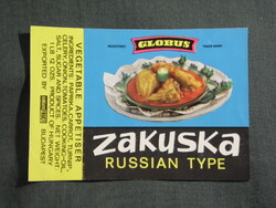 Konzerv befőtt címke,Magyar konzervgyár,GLOBUS,Töltött paprika konzerv,