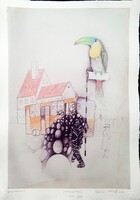 Ef Zámbó István - Buszmegálló 58 x 41 cm EBP, merített papír